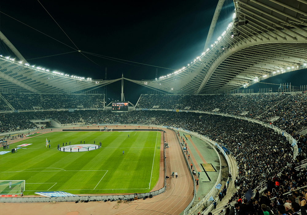 Exciting soccer match atmosphere at San Siro Stadium in Milan